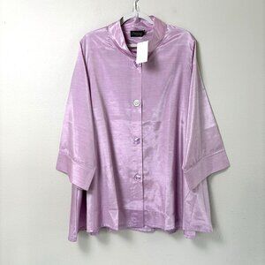 Breeke Swing Coat Jacket Size XXL Purple Shimmer Button Up Pockets Lagenlook NWT